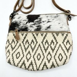 Myra Bags Womens Grandiose Upcycled Material Hair-on Crossbody Purse